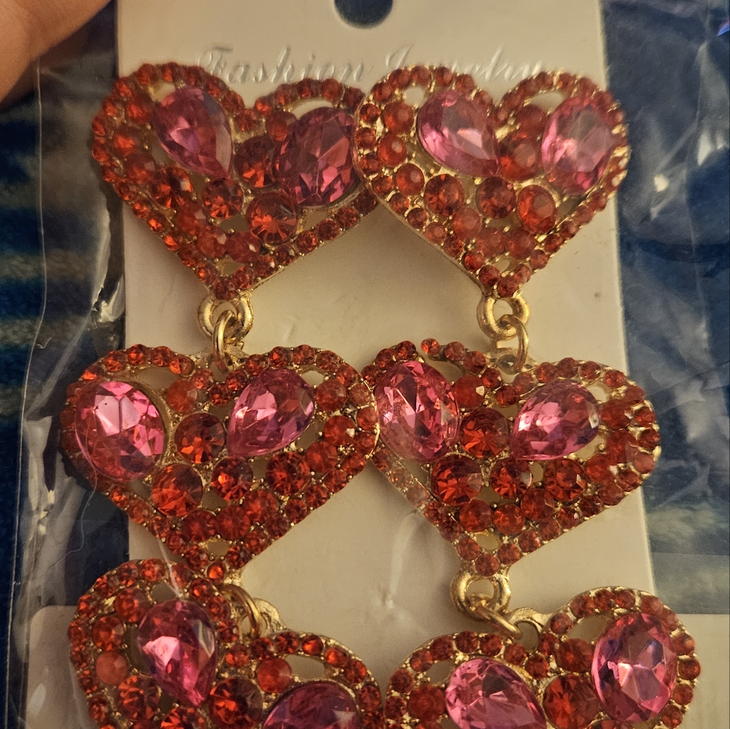 Womans Crystal Three Heart Post Earrings